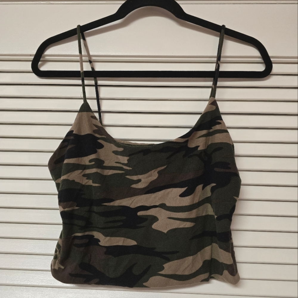 Chocolate - Camo Spaghetti Strap Crop Top